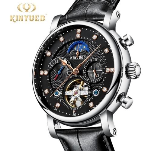 KINYUED Classic Watch Mechanical Moonphase Watches Luxury Mans Automatic Self wind Tourbillion Wristwatch Male montre homme 2020