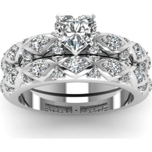Fashion Luxury Wedding Ring Set For Women jewelry Exquisite Heart Shaped White Crystal Rhinestone Ring Valentines Day Gift