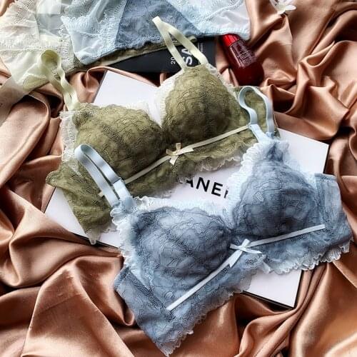 2020 new Underwear Set Women Bra Push Up Brassiere Cotton Thick Black Gather Sexy Bra Panties Sets Embroidery Lace Lingerie Set