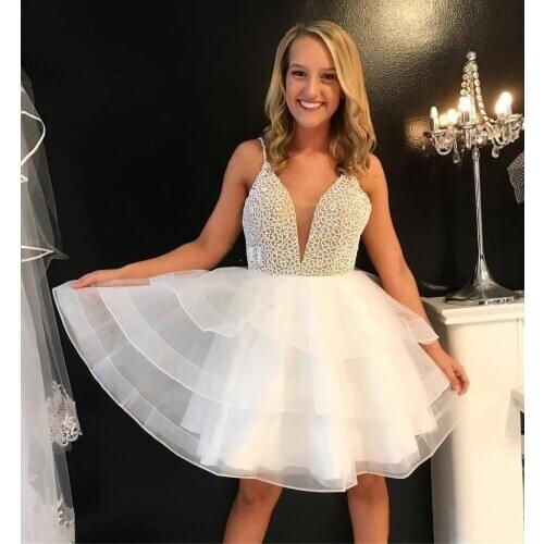 YiMinpwp Short Pearls Homecoming Dresses Spaghetti Backless Tered Beading Mini Formal Prom Party Gowns for Sweet 15 Plus Size