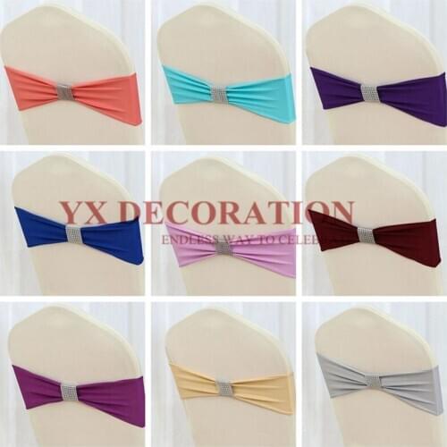 50PCS Lot Lycra Band Spandex Chair Sash With Net Buckle For Spandex Chair Cover Decoration