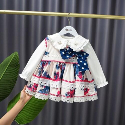 Summer Baby Girls Lolita Princess Printed Sleeveless Dress Child Infant Sweet Lace Bow Dress + Short Pants Party 2pcs Suits Kids