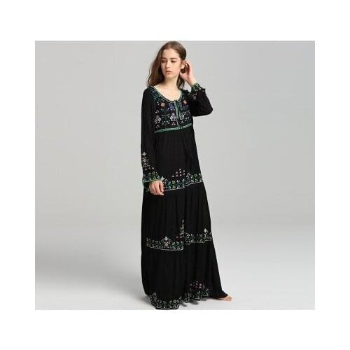 Top brand Long Flower Embroidery Black Large Dress high quality