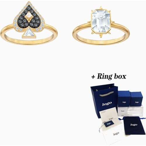 Fashion SWA New Tarot Magic Ring Set Mysterious Symbol Spades, Rectangular Pattern Female Engagement Ring Jewelry Romantic Gift