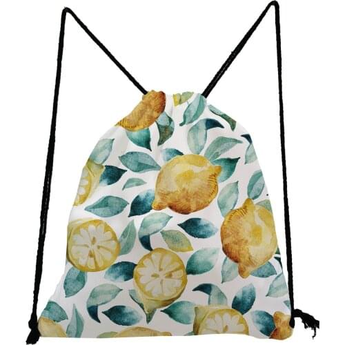Green Leaf Lemon Print Softback Bag Fashion Refreshing Travel Backpack Simple Unisex Toy Gift Bag Portable Shoe Bag for School