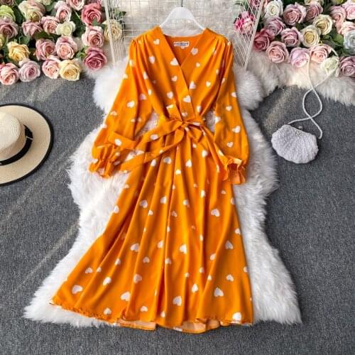 Summer new cherry print Dress V-neck temperament commuting to reduce age woman dress Long sleeve Lace dresses for women 2021