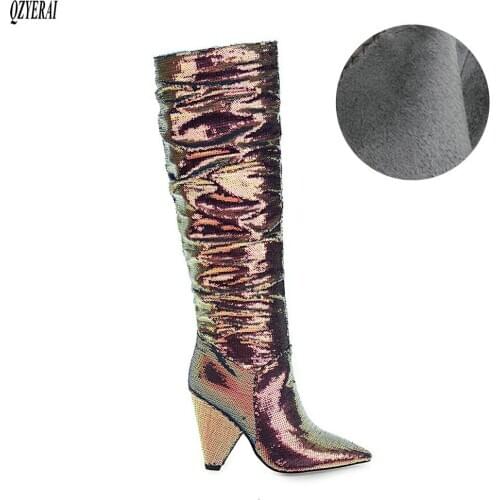 The new arrival winter women shoes Knee-high boots women boots fur fashion flash Female boots warm sexy snow boots Size 34-48