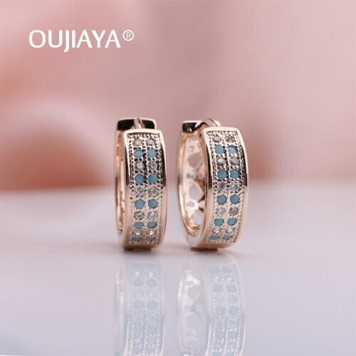 OUJIAYA New Luxury Green Natural Zircon Dangle Earrings Micro Wax Inlay 585 Rose Gold Big Drop Earrings Fashion Jewelry A178