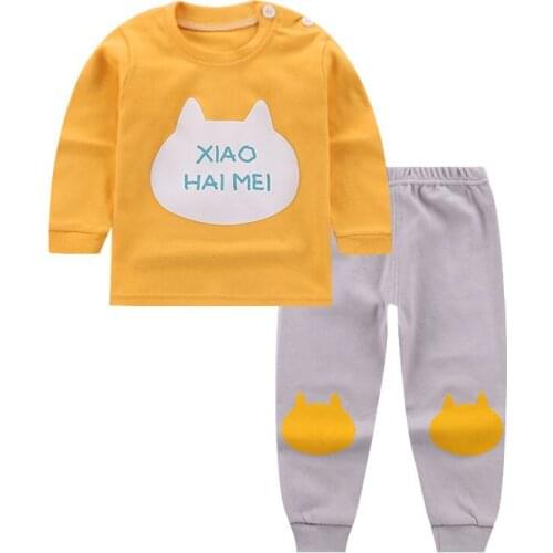 0-6Y Kids Boys Pajamas Sets Pure Color Pajamas Childrens Pajamas Girls Home Wear Cartoon Clothing Kids Babys Cotton Pajamas