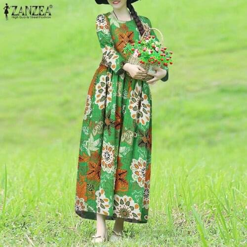 Loose Robe ZANZEA Casual Summer Dress Vintage Vestidos Vinrtage Holiday Dress Women Short Sleeve Floral Printed Sundress