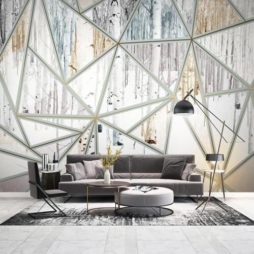 Custom Photo Wallpaper 3D Hand Painted Forest Modern Minimalistic Geometric Lines Murals Living Room TV Sofa Background Frescoes