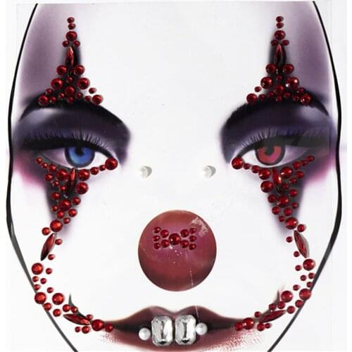 Halloween Clear Festival Skull Bone Face Jewelry Rhinestone Sticker for Carnival Night Clubbing Makeup Body Art Fake Tattoo
