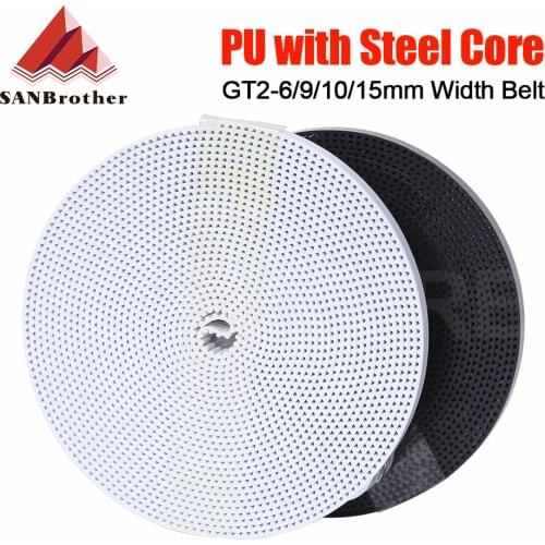 GT2 Belt PU with Steel Core GT2 Belt 2GT Timing Belt Width 6mm 10mm 9/15mm for 3D printer parts Anti-wear Reinforce Open Belt