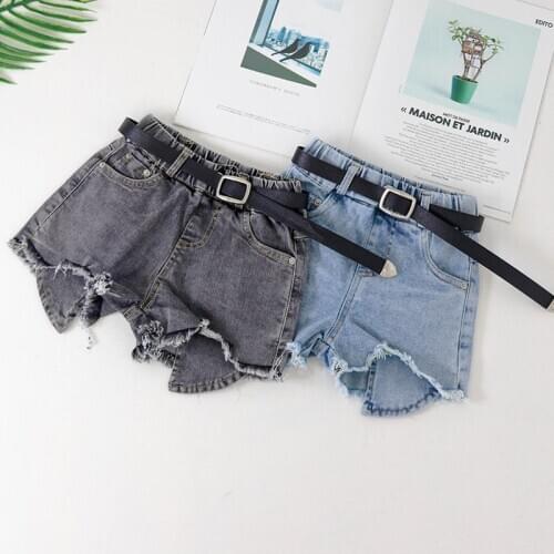 Ripped Denim Shorts Summer Kids Girl Outfit with Belt Fashion Baby Girl Bottoms 10 to 12 years
