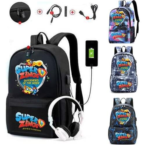 Sac A Dos Superzings Backpacks for School Bags Student Canvas Anti-theft USB Charging Plecak Backpack Waterproof Bags Hip Hop