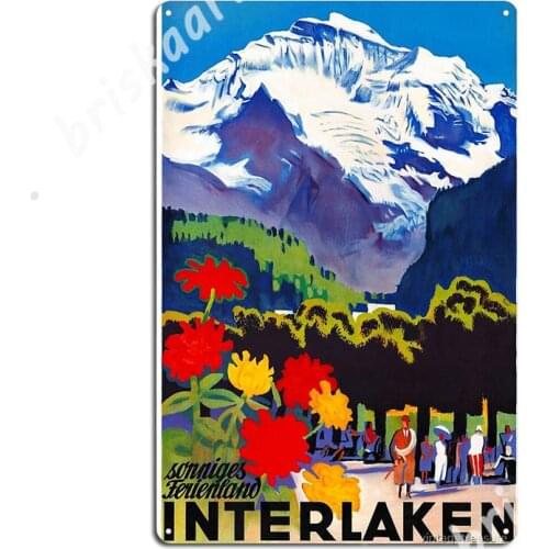 Switzerland Interlaken Vintage Travel Poster Restored Metal Signs Wall Cave Garage Club Funny Painting Décor Tin sign Posters