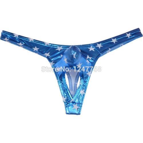 3Pcs/Lot Sexy Men Shiny Star T-Back Ball Hole Faux Pouch Underwear Nuts Out Bikini Thong