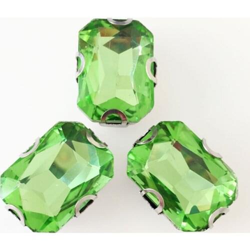 Light green Rectangle crystal glass sew on rhinestones with D shape claw DIY clothing accessories