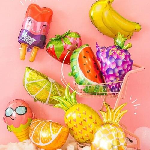 Fruit Foil Balloons Watermelon Pineapple Strawberry Globes Summer Party Decorations Supplies Kids Toys Helium Balloon Decoration