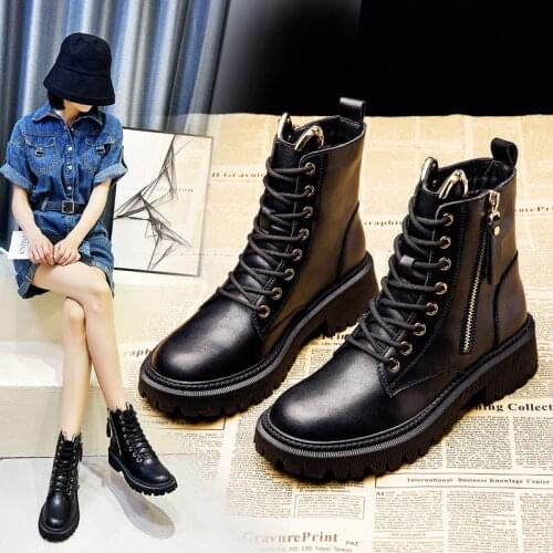 Genuine Leather Women Boots Thick Bottom Autumn/Winter Warm Plush Increase Boots British Style Female Shoes Platform Ankle Boots
