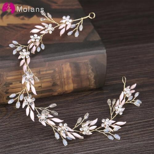 MOLANS Lovely Small Flower Crown Bridal Wedding Hair Accessories Elegant Pearls Female Alloy Wreath Lengthened Floral Garlands