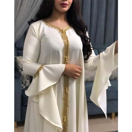 2021summer Jalabiya Kaftan Chiffon Dress For Women Dubai Turkey Flared sleeves Loose Muslim Arabic Islamic Ramadan Clothing