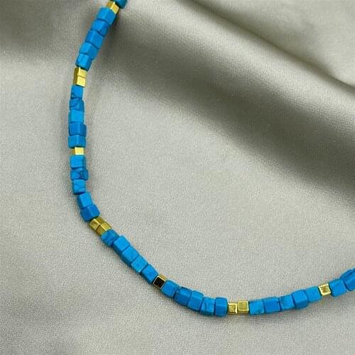 Gold Cube Detailed Firüze Necklace