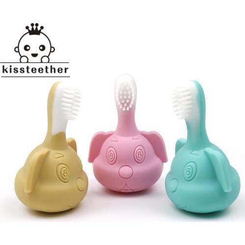 Colorful New Baby Toothbrush Teether Silicone Newborn Teeth Cleaning Chewable Nursing Safety Dog Shape Bpa Free Silicone