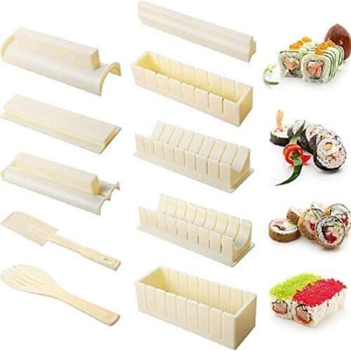 10PCS DIY Sushi Maker Sushi Making Kit Roller Rice Mold Easy Sushi Cooking Chef kitchen Japanese Sushi Cooking Tools