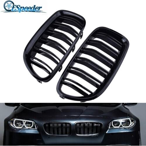 ESPEEDER 2Pcs Car Front Grille Kidney Grille Grill For BMW 5 Series F10 F18 2010-2017 Black Dual Slat Racing Grills