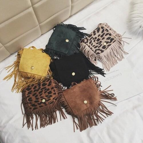 2021 Fashion Soft Mini Kids Girls Handbags Children Leopard Print Tassel Messenger Bag Coin Purse Shoulder Bags Shopping Clutch