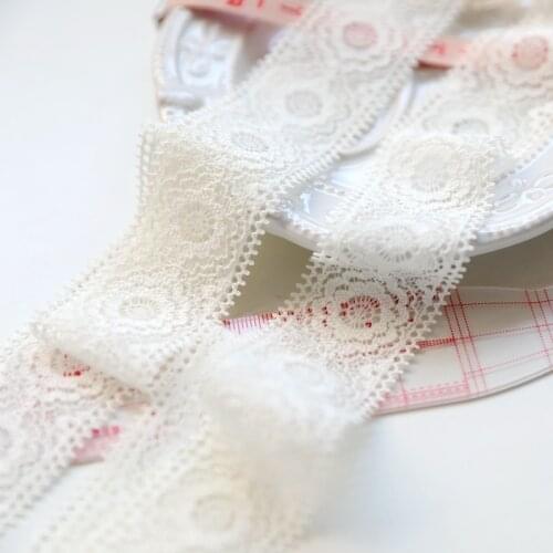 5meter/lot 3.5cm Milk-Yellow Elastic Polyester Lace Trim Flower Pattern Eyelash Feeling DIY Clothes Wedding Decoration X575