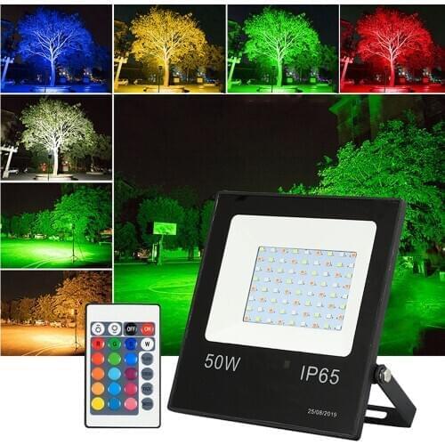 50W LEDs RGB Floodlight with Remote Control 16 Colors & 4 Lighting Modes IP65 Outdoor/Indoor Flood Lights for Patio Garden Lawn