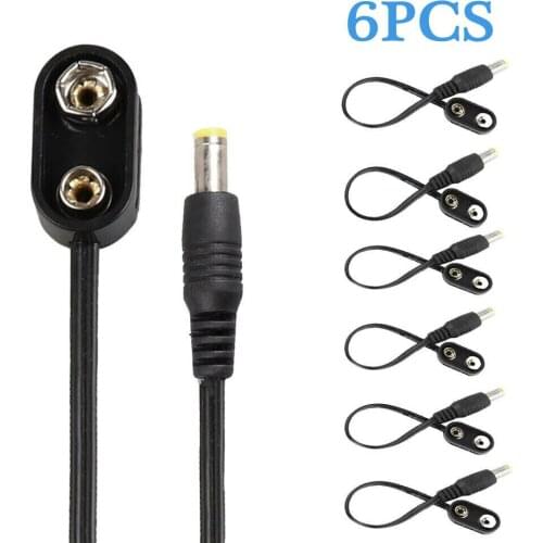 6Pcs 9V Battery Clip Converter Power Cable Snap Connector 2.1mm 5.5mm for Guitar Effect Pedal Power Supply Adapter