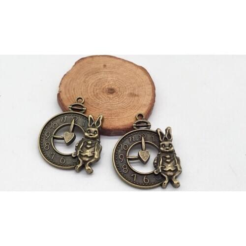 8 pcs Clock rabbit charms for Jewelry Making DIY Handmade Necklace earring accessories