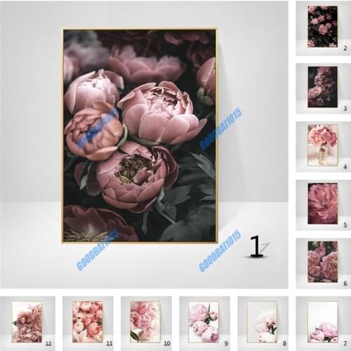 5D DIY Diamond Painting Cross Stitch Kits Diamond Embroidery Full Drill Mosaic Pink Peony Flowers Living Room Decor Art Gift