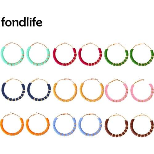 Bohemian Geometry Large Circle Polymer Clay Heishi Beads Summer Surfer Earrings Women Girl Colorful Jewelry Gift Accessories