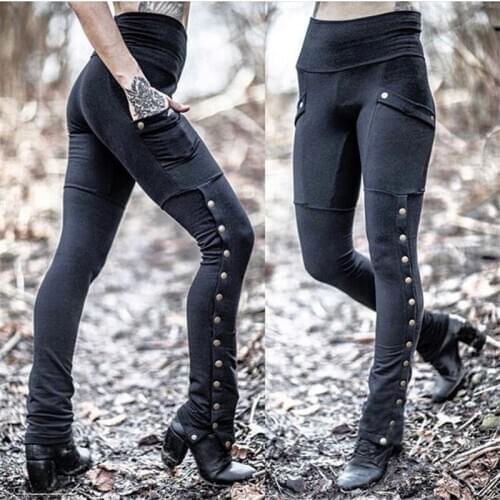 Medieval Renaissance Summer Women Gothic Steampunk Trouser Pants Cosplay Costume Pants Black Mens Clothing with Pocket 2020