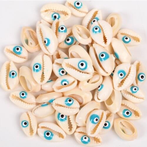 10Pcs Blue Evil Eye Seashell Cowrie Conch Beads for Jewelry Making 10mm-20mm Natural Shell Beads Diy Beach Bracelets Necklace