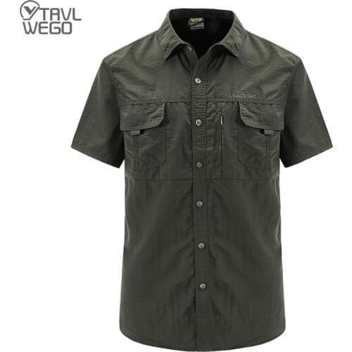 TRVLWEGO Men Quick Dry Tactical Shirt Outdoor Hunting Fishing Shirt Short Sleeve Hiking Clothing Removable Army Shirts