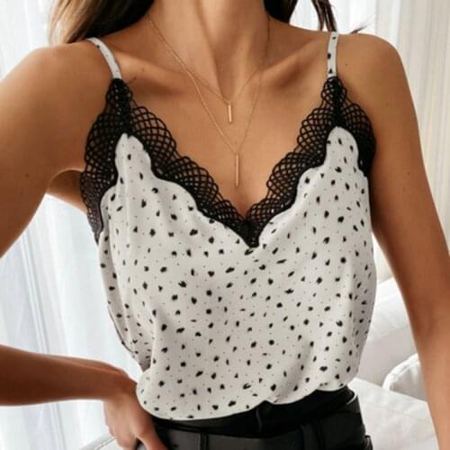 CHURSES Women Homewears Summer Printed Camis Lace Patchwork Sexy V-neck Sleeveless Casual Camis 2021 New Fashion Women Camis Top