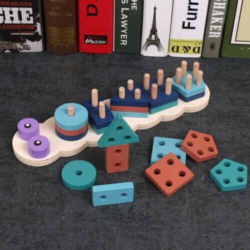 Kids 3D Puzzle Wooden Toys Colorful Geometry Shape Cognition Wood Puzzle Children Early Learning Educational Montessori Toys