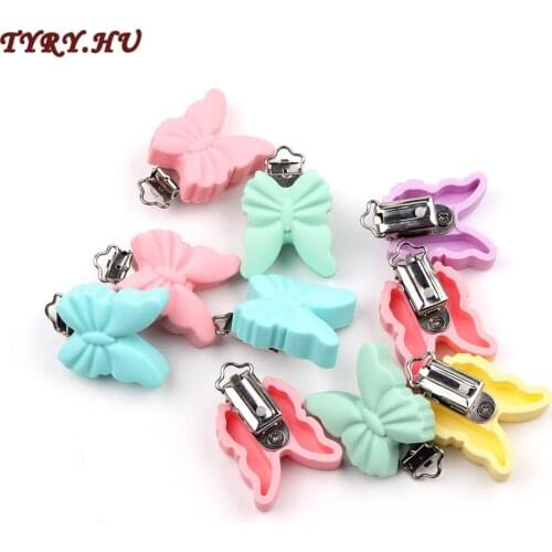 TYRY.HU 3pcs Fashion Butterfly Baby Pacifier Clips Baby Chewable Silicone Teether Beads Charm Gifts BPA Necklace Jewelry Making