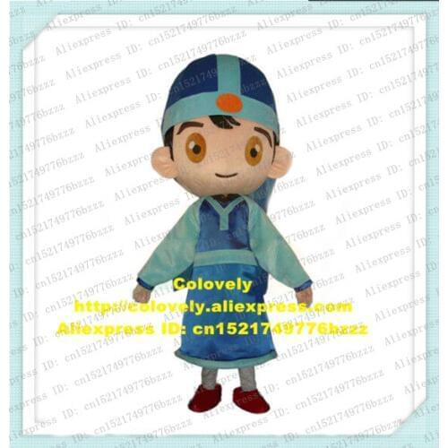 Alive Pink South Korean Kid Child Baby Tots Student Pupil Mascot Costume With Short Black Hairs Blue Robe Brown Shoes No.7142