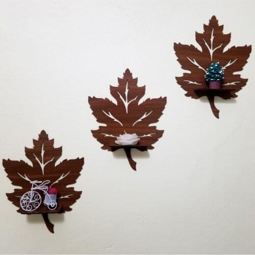 3-Piece Wooden Wall Ornament Rack Leaf Candle Holder Wall Decor Wall Sconce Painting Object 30x23 Home Decoration WallDecor