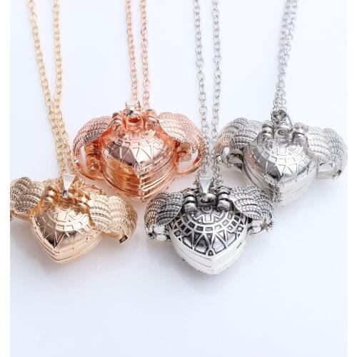 JunKang DIY flash memory photo heart-shaped jewelry angel wings pendant necklace for women romantic love accessories