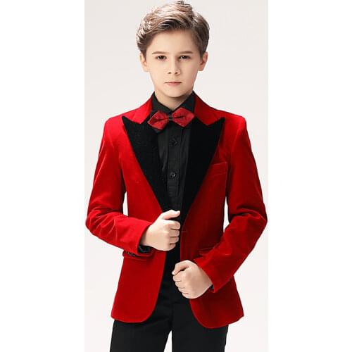 Flower Boys Wedding Suit Children Formal Jacket Shirt Pants Tie 4Pcs Clothing Set Kids Performance Blazer Tuxedo Dress Costume