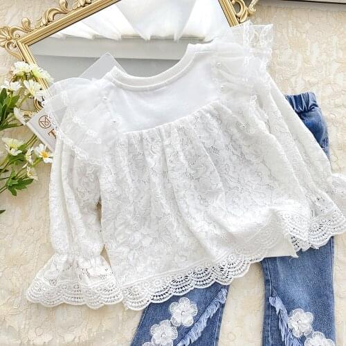 Lace Girls shirt childrens clothing new autumn Knitted top shirt Fashion Long sleeve shirt baby Girls clothes Baby girl outfit