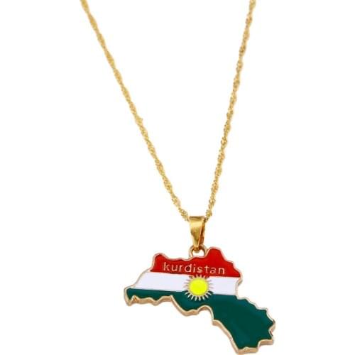 Kurdistan Region Map Pendant Necklaces Kurdish Gold Color Koerdistan Jewelry