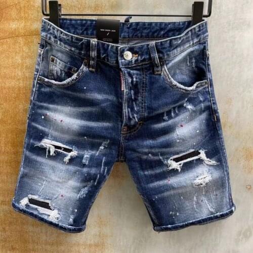 DSQ2 Summer Style New Popular Jeans Brand Italian Slim Short Men Blue Denim Shorts With Ripped Zipper D9131